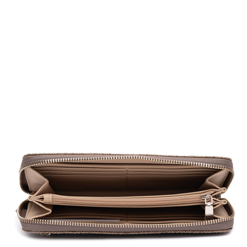 Guess Elegancki Zapinany Na Zamek Portfel Damski Z Paskiem Beżowy SWSG7459146-LATTE