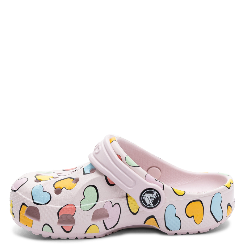 Crocs Classic Heart Print Clog Kids Clogs Sandals Lightweight Pink 209729-6PI