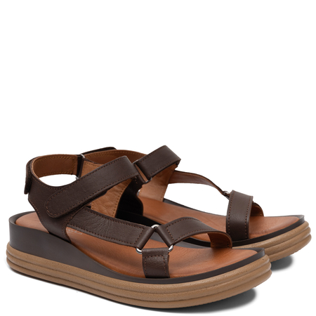 Maciejka Comfortable Leather Wedge Sandals Adjustable Velcro Brown L7634-02/00-1