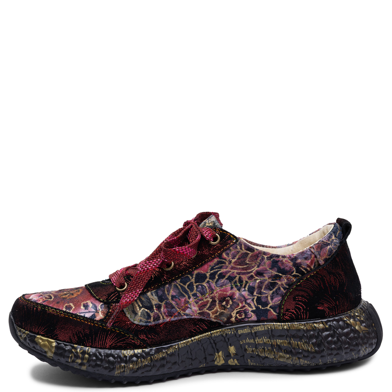Laura Vita Kwiatowe Skórzane Sneakersy Sznurowane Wielokolorowe 0008116-BUR-WINE