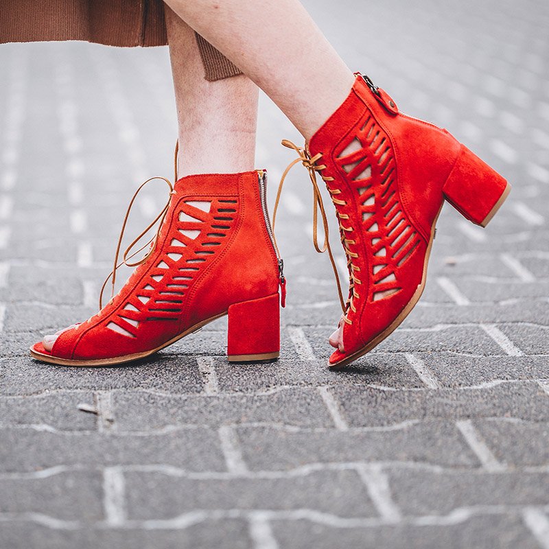 Maciejka Leather Open Toe Perforated Boots Red 4040S-08/00-5