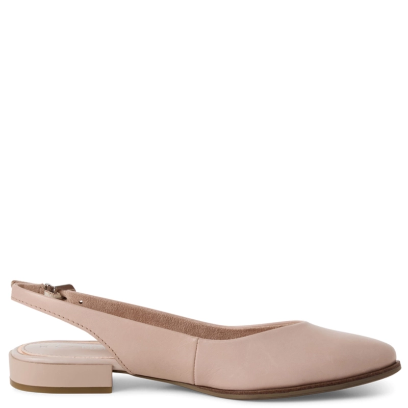 Marco Tozzi Leather Slingback Flats With Almond Toe Pink 2-29408-42-401