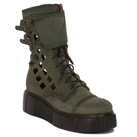 Maciejka Women's boots leather suede openwork green