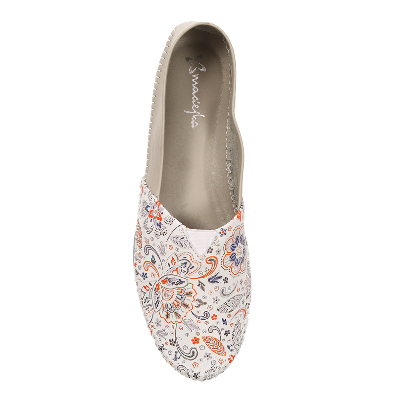 Maciejka Women's Leather Half Shoes Beige + Flowers