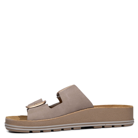 Maciejka Leather Slide Sandals Double Buckle Platform Beige P7537-04/00-5