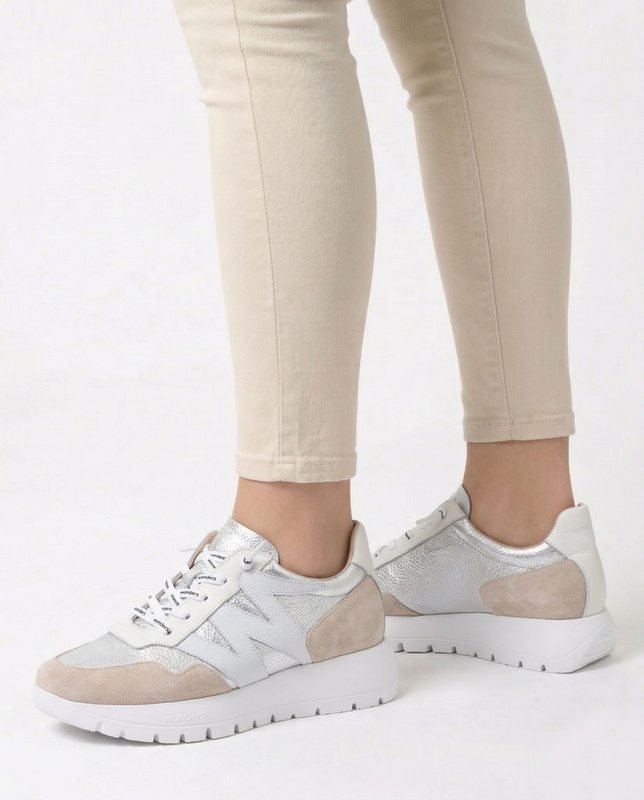 Wonders Leather Platform Sneakers WondersFly Multicolour A-24101-BEIGE