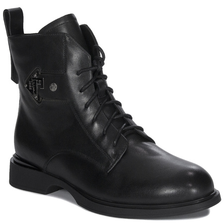 Maciejka Leather Lace-Up Ankle Boots With Side Zip Black N3115-01/00-8