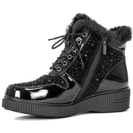 Botki Rieker 93312-00 Black ocieplane na platformie Czarne