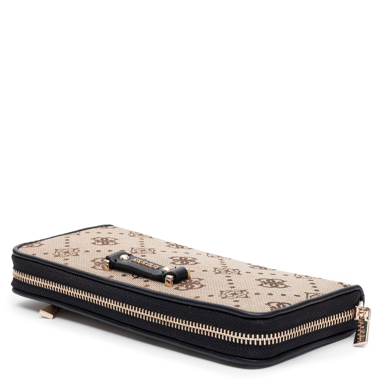 Guess Elegancki Zapinany Na Zamek Portfel Damski Z Paskiem Beżowy SWPD2225146-BONE