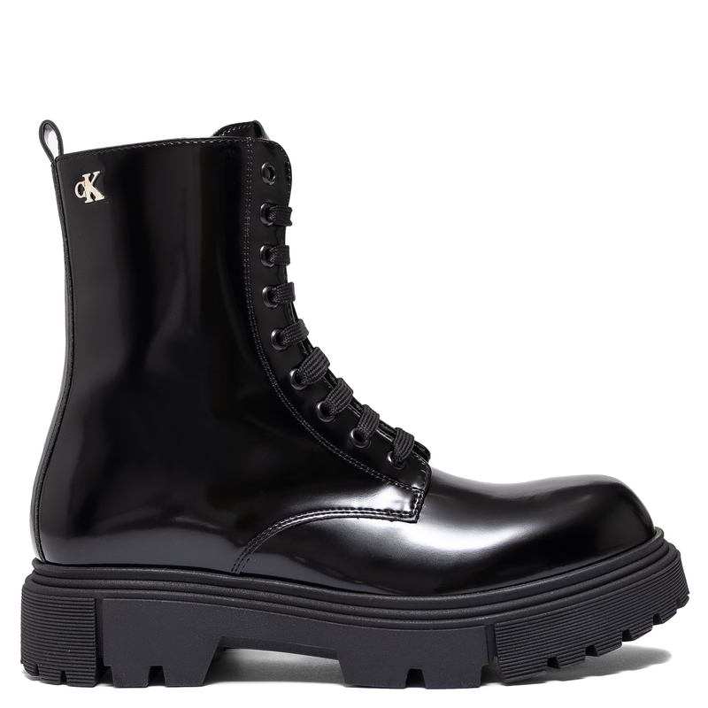 Calvin Klein Jeans Glossy Platform Ankle Boots Side-Zip Black V4A5-83133-BLACK