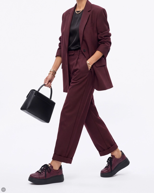 Maciejka Leather Sneakers On The Platform Burgundy Balls 6191W-15/00-8