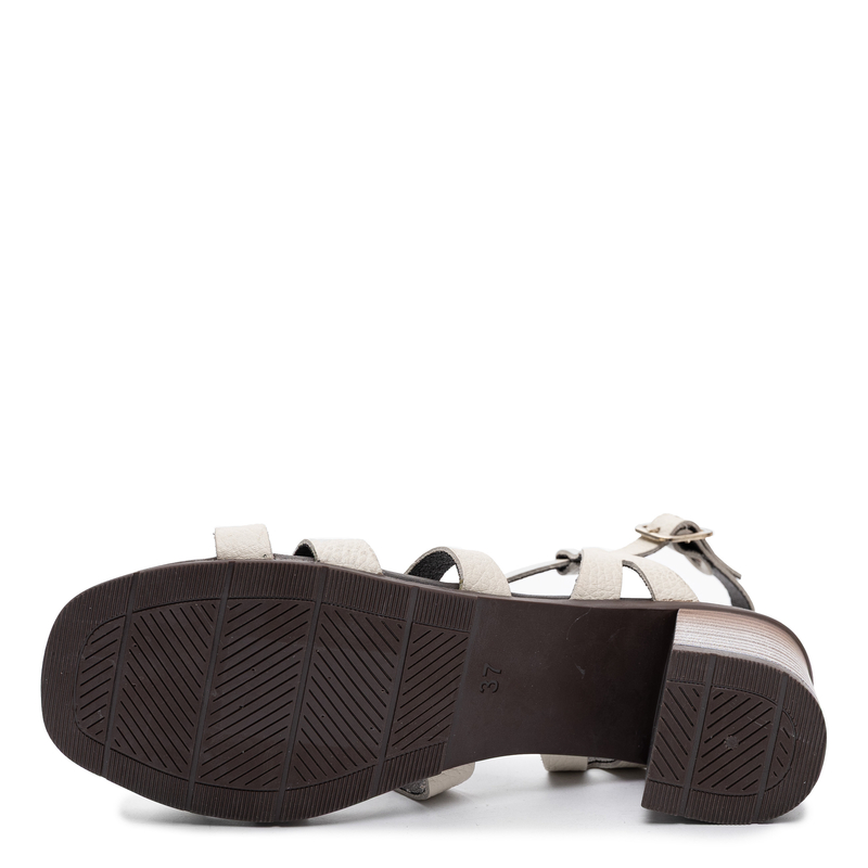 Maciejka Leather Block Heel Sandals Textured Beige E7399-04/00-1