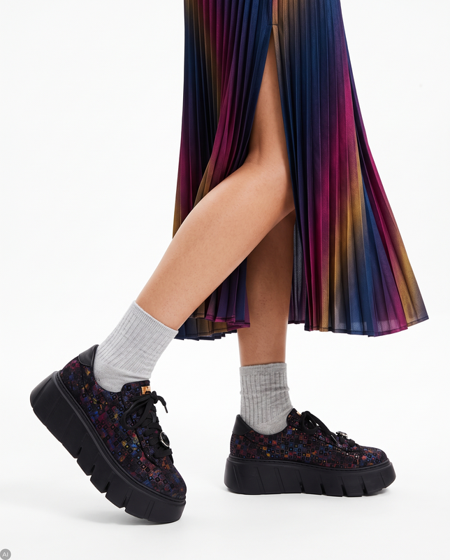 Maciejka Skórzane Sneakersy Na Platformie Wielokolorowe 6891W-07/00-8