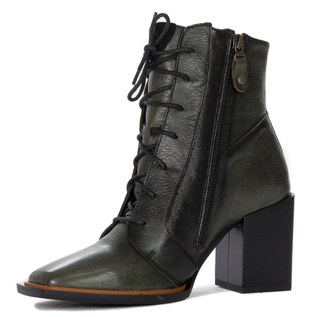 Maciejka Lace-Up Ankle Boots Block Heel Green 05667-09/00-8