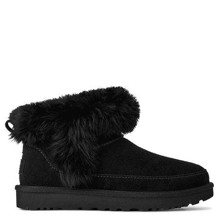 UGG Śniegowce Damskie Z Futrzanym Kołnierzem Na Platformie Czarny 1173832-BLK