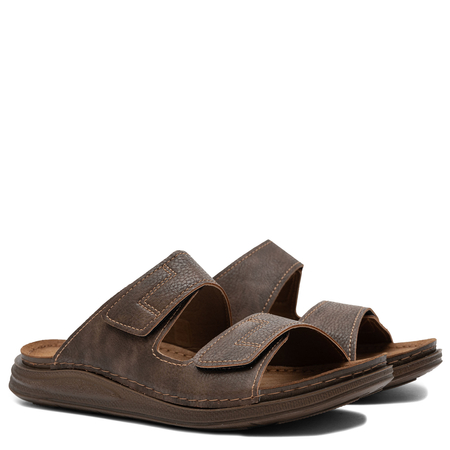 Inblu Comfortable Adjustable Men's Slides with Velcro Straps Brown VE000007-BROWN