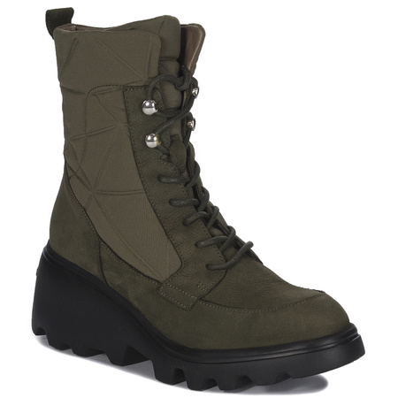 Wonders Botki damskie skórzane na platformie Alga Khaki