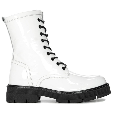 Botki Marco Tozzi 2-25286-27 190 White Pat.Comb skórzane lakierowane Białe