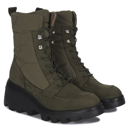 Wonders Botki damskie skórzane na platformie Alga Khaki