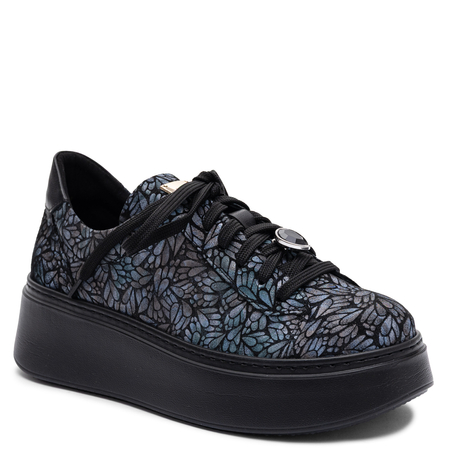 Maciejka Floral Leather Sneakers On Platform Black 6191W-11/00-8