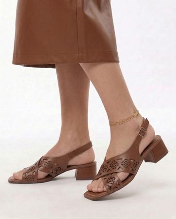Tamaris Leather Openwork Sandals Brown 1-28252-42440NUT