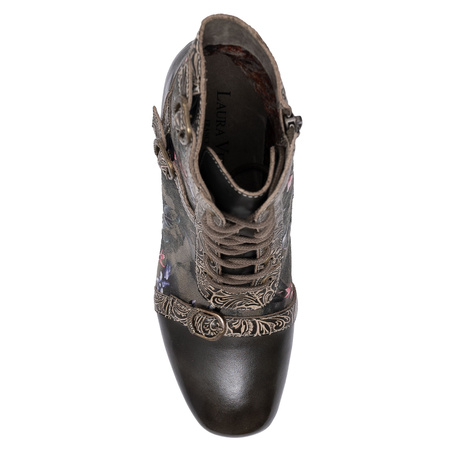 Laura Vita Skórzane Botki Sznurowane Na Słupku Kaki TALAO-003-KAKI