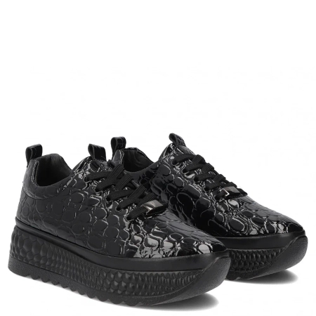 Filippo Skórzane Lakierowane Sneakersy Na Platformie Czarne DP7284-26-BK-CR