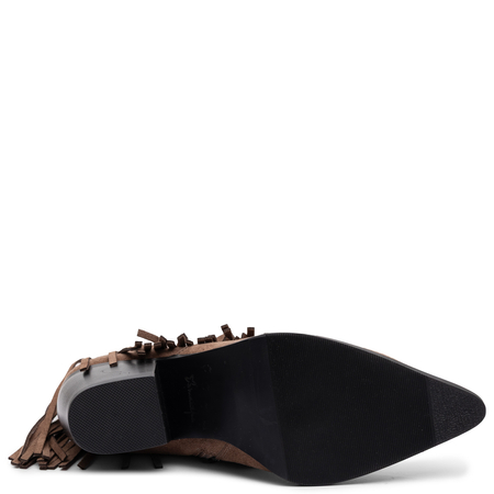 Maciejka Skórzane Botki Zamszowe Z Frędzlami Brązowe K7801-04/00-7