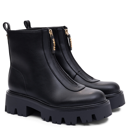 Guess Stylish Women's Platform Ankle Boots With Golden Front Zipper Black FLFRR2-ELE10-BLK
