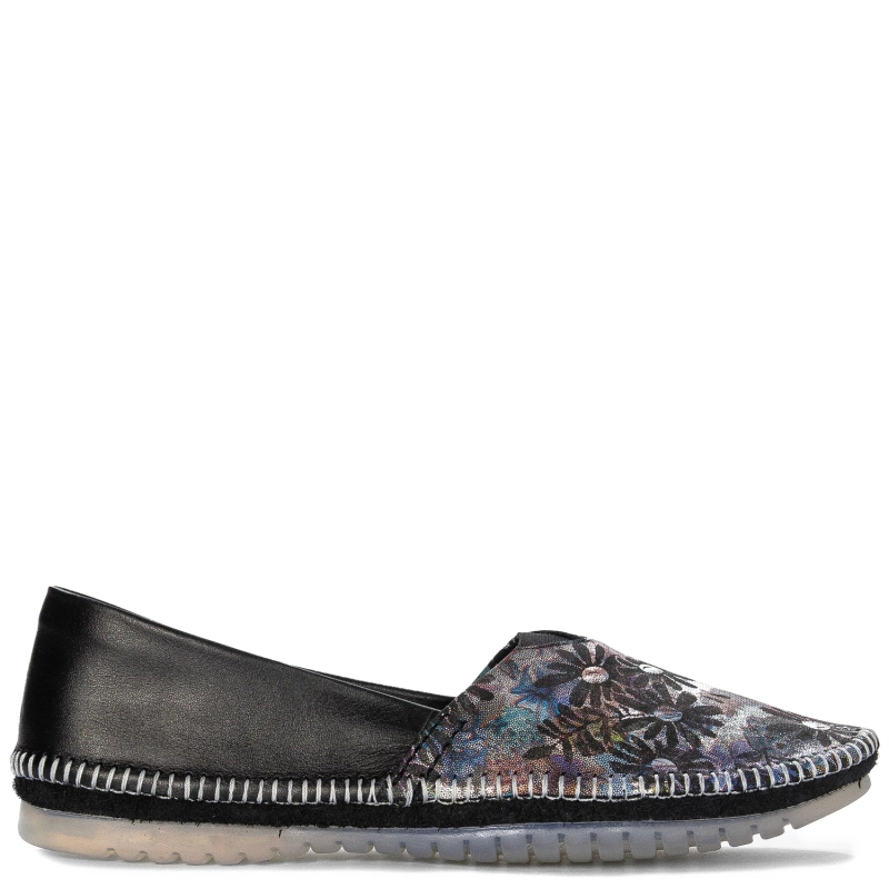 Maciejka Women's Leather Half Shoes Black Multi Floral