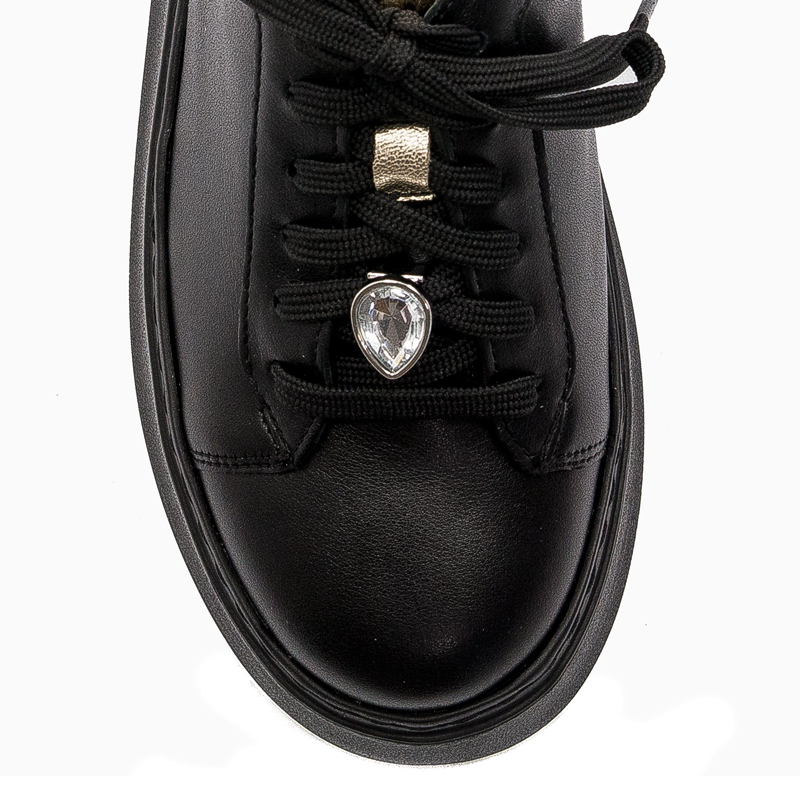 Maciejka Czarne Skórzane Sneakersy Damskie na Grubej Platformie Sznurowane 06191-01/00-8