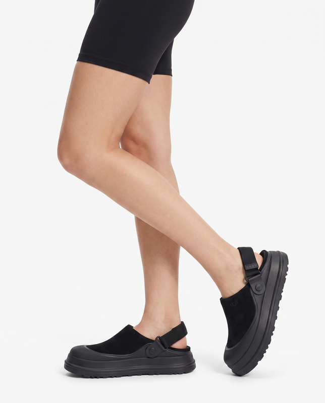 UGG Klapki Damskie Zamszowe na Platformie Clog Czarne 1180256-BLK