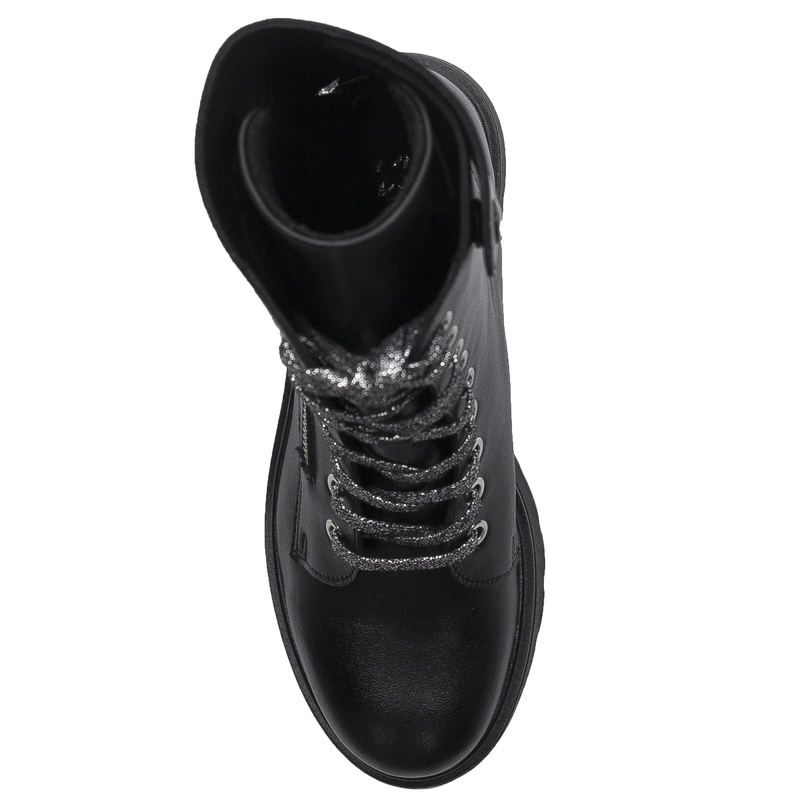 Maciejka Leather Platform Ankle Boots Lace-Up Black 06676-01/00-8