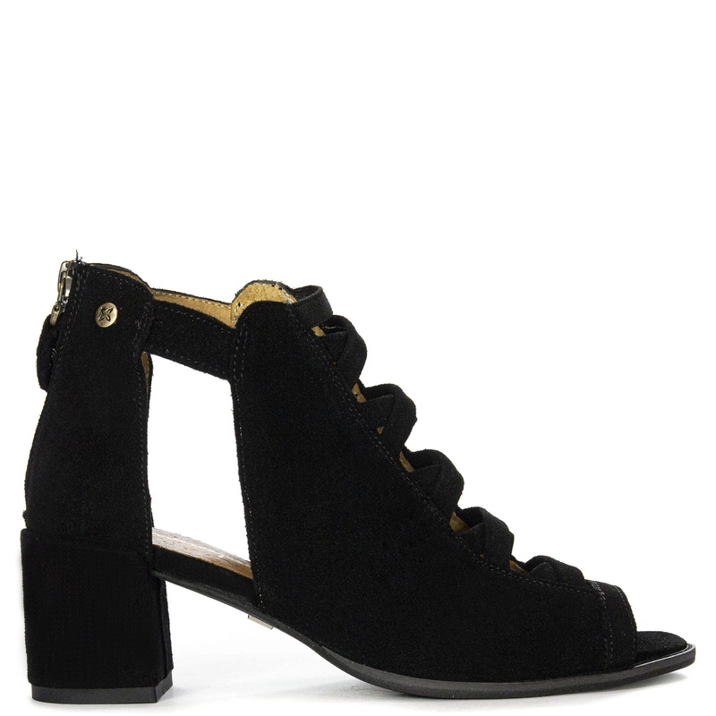 Maciejka Leather Cut-Out Block-Heel Ankle Boots with Open Toe Black 06456-01/00-5