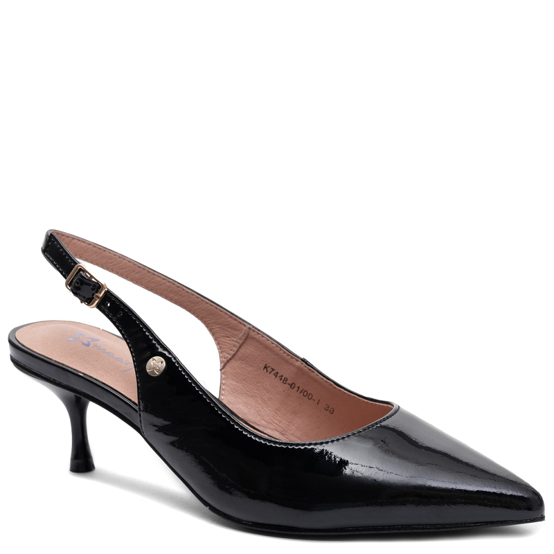 Maciejka Leather Patent Slingback Pumps on Stiletto Black K7448-01/00-1