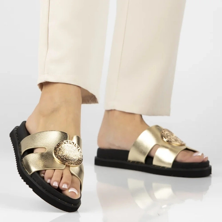 Filippo Leather Slides With Metallic Ornament Gold DK7050-26-GO