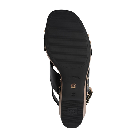Tamaris Leather Wedge Sandals With Studs Black 1-28374-46001BLK
