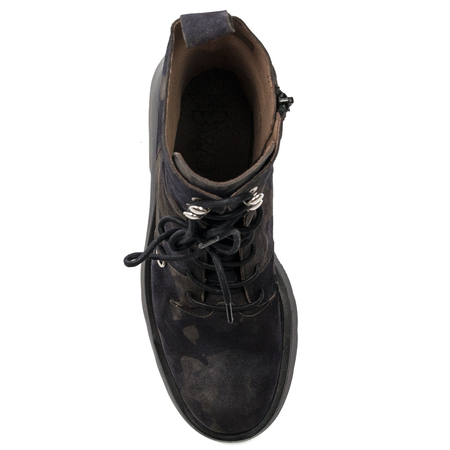 Wonders Women's Leather Boots On The Camo Platform Wonders Botki Damskie Skórzane Na Platformie Jungla Negro