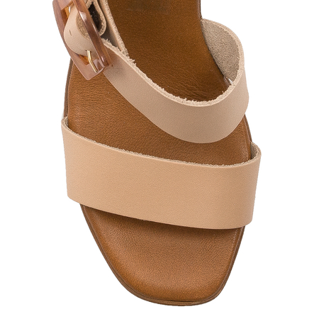 Maciejka Leather High Block Heel Sandals with Tortoiseshell Buckle, Beige L5245-04-00-0
