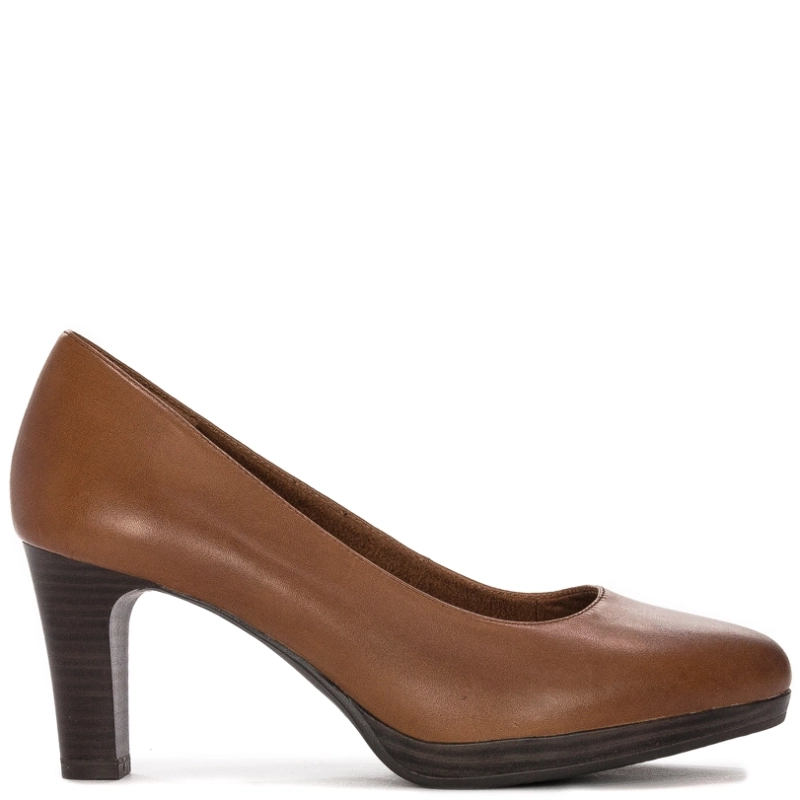 Tamaris Leather Classic Block-Heel Pumps Brown 1-22410-41-305