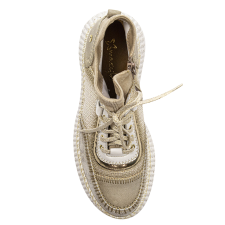 Maciejka Skórzane Sneakersy Na Koturnie Beżowo-Złote 06405-04/00-7