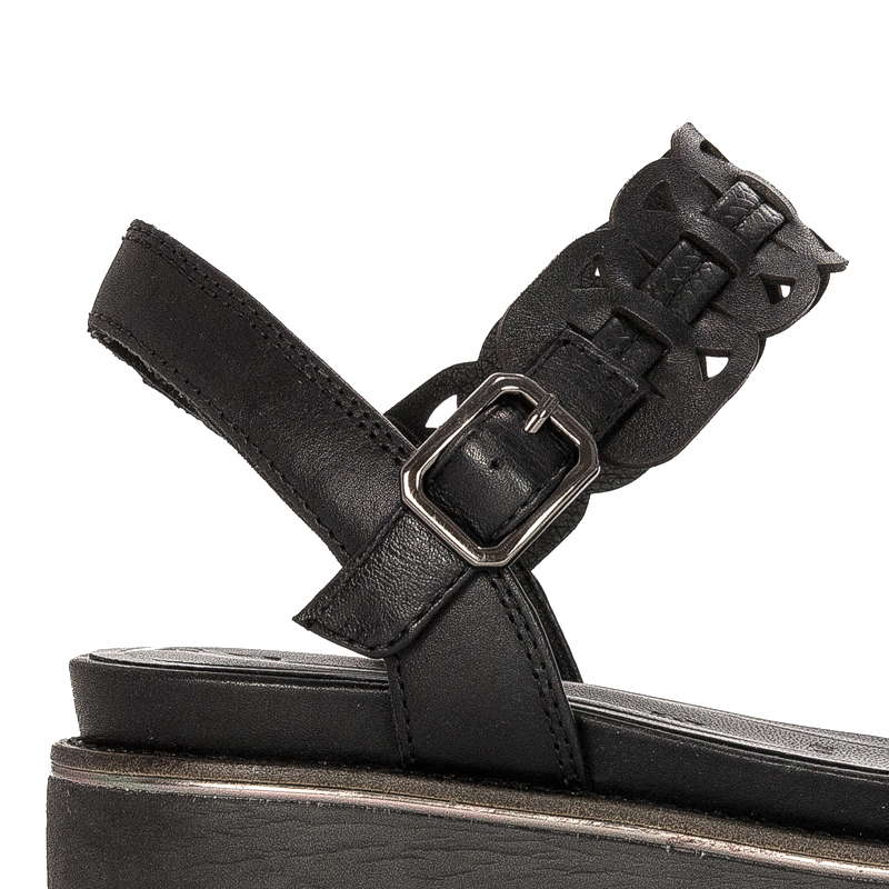 Tamaris Sandały damskie na platformie skórzane czarne black