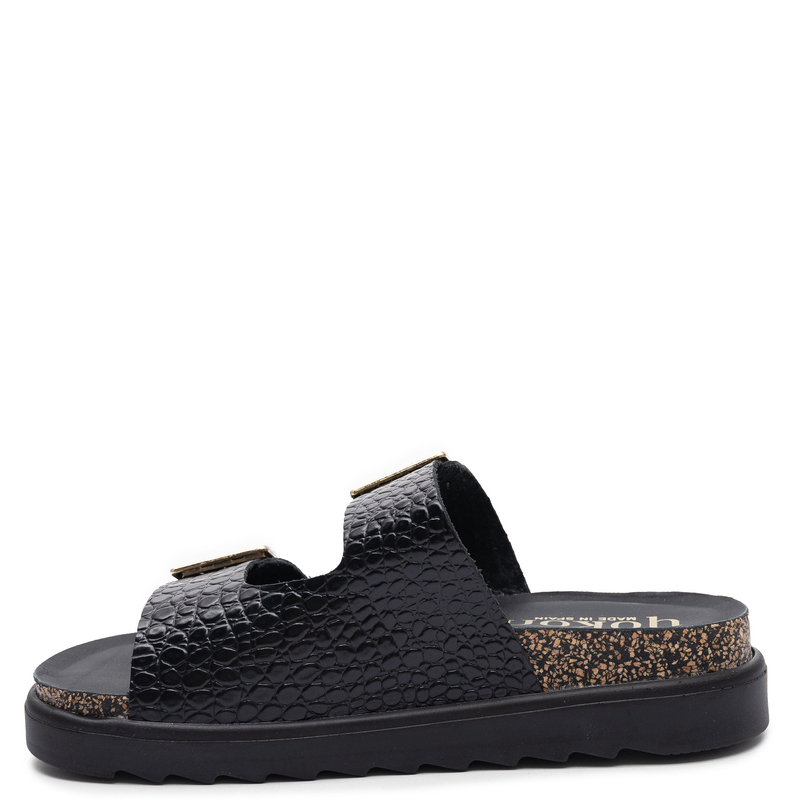 Yokono Tunez Women's Platform Slides Leather Crocodile Embossed Black TUNEZ-262-COC-NEG