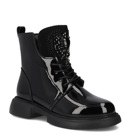 Filippo Patent Leather Ankle Boots Zip & Lace Black DBT6568-25-BK