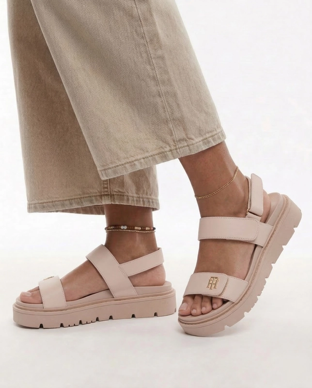 Tommy Hilfiger Stylish Chunky Platform Sandals Beige T3A2-34284-NUDE