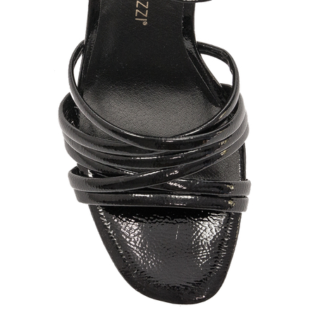 Marco Tozzi Sandały damskie na słupku lakierowane Black Patent Czarne