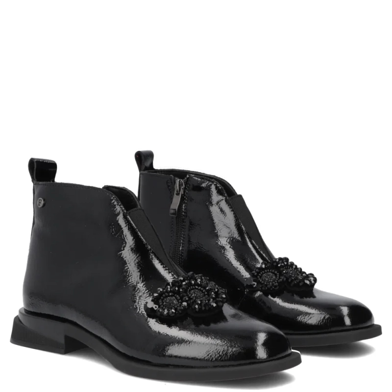 Filippo Elegant Patent Leather Ankle Boots With Jewel Ornament Black DBT7990-26-BK-L