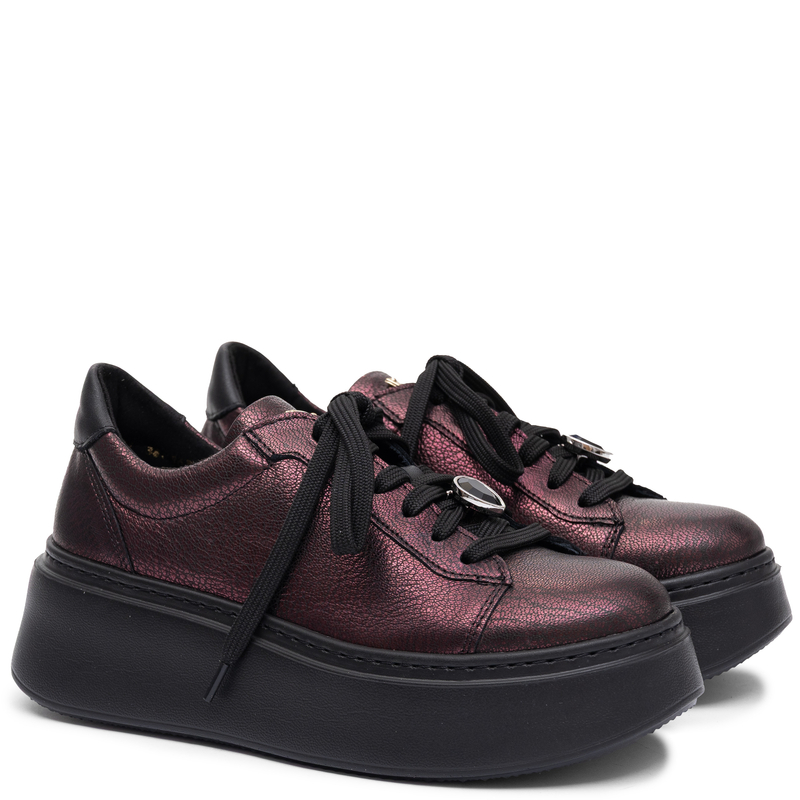 Maciejka Women's Genuine Leather Platform Sneakers Metallic Burgundy 6191W-23/00-8