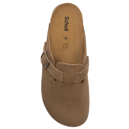 Scholl Suede Leather Closed-Toe Clogs Adjustable Buckle Brown F32198-1062