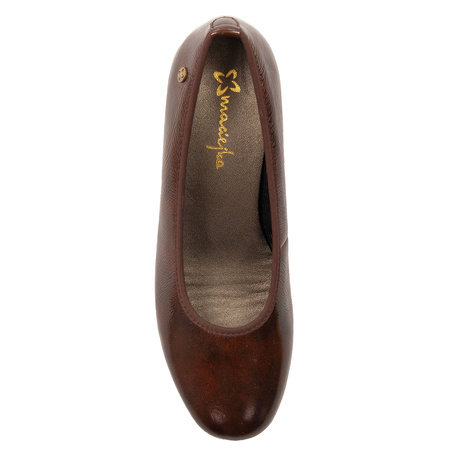 Maciejka Leather Comfortable Pumps Low Block Heel Bordeaux P7224-23/00-7